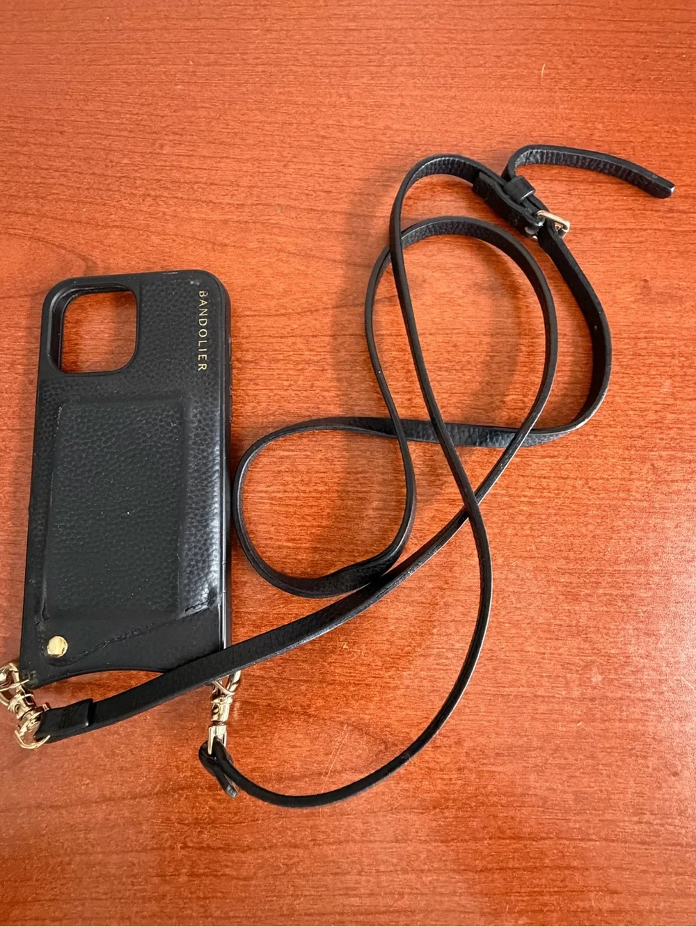 Bandolier Black Leather Crossbody iPhone 13 Pro Case with Card Holder & Strap